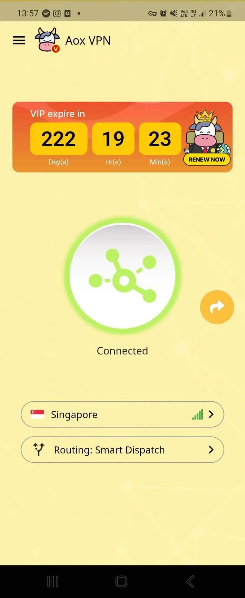 alt Connect AoxVPN and select Singapore