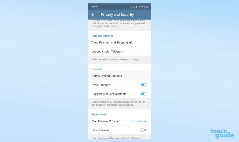 alt AoxVPN Screenshot of Telegram&rsquo;s Privacy and Security settings
